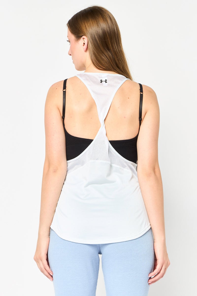 UNDER ARMOUR Women Loose Fit Sleeveless Training Tank Top, Off White - Image 4