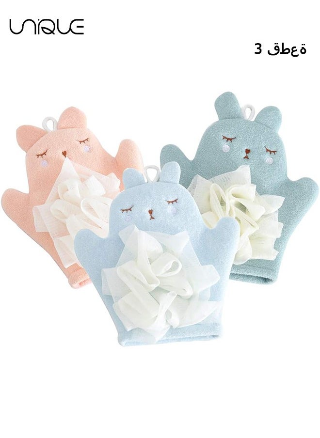 Unique 3Pcs Baby Bath Gloves - Bath Ball Gloves - Sponge Brush Bath Silk Gloves - Toddler Bath Gloves - Baby Bath Gloves Cleansing Scrub Mitt（Pink+Blue+Green）  - Image 1