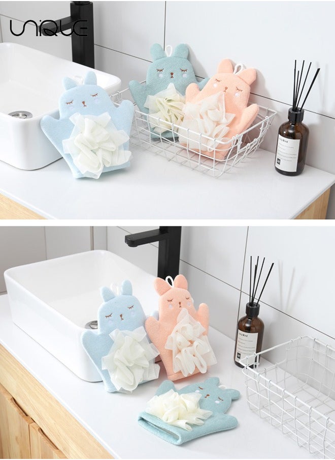 3Pcs Baby Bath Gloves - Bath Ball Gloves - Sponge Brush Bath Silk Gloves - Toddler Bath Gloves - Baby Bath Gloves Cleansing Scrub Mitt（Pink+Blue+Green）