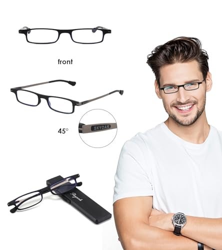 SKYOAK 2 Pack Ultra thin Lightweight Folding Reading Glasses Women Men TR90 Blue Light Blocking Anti UV Foldable Compact Computer Readers Portable Unique Stretchable Slim Flat Case Black/Clear +1.25 - Image 4
