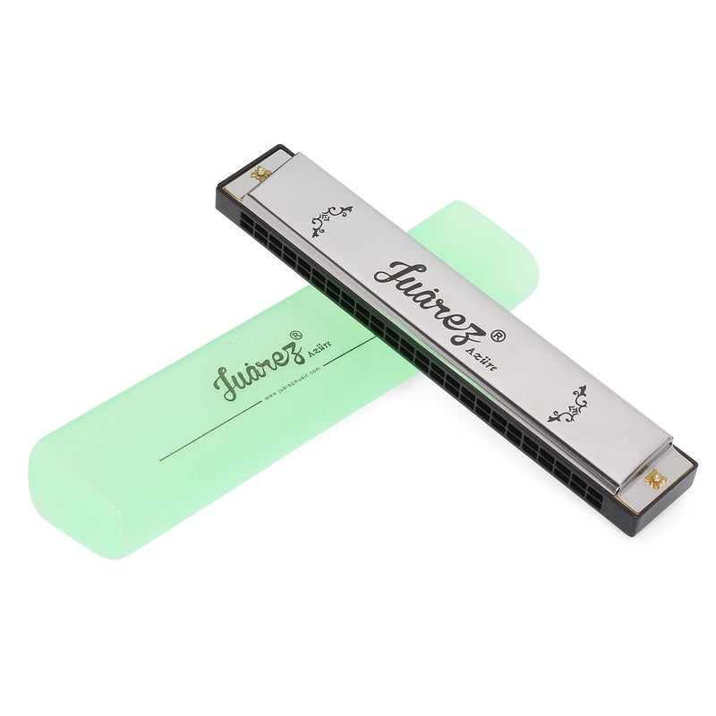 Juarez JRZ24H 24 Holes Harmonica Key Of C Scale | Mouth Organ | Cover - Stainless Iron | Comb - Abs | Reed – Aluminum Silver - Image 1