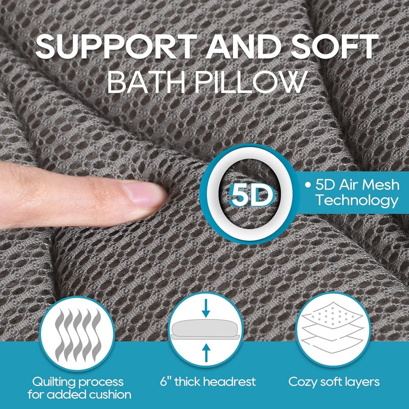 OMYSTYLE Full Body Bath Pillow, Bath Pillows for tub with Mesh Washing Bag & 21 Non-Slip Suction Cups, Spa Bathtub for Head Neck Shoulder and Back Support - 5D Air Mesh & Quick Drying | Gray - Image 3