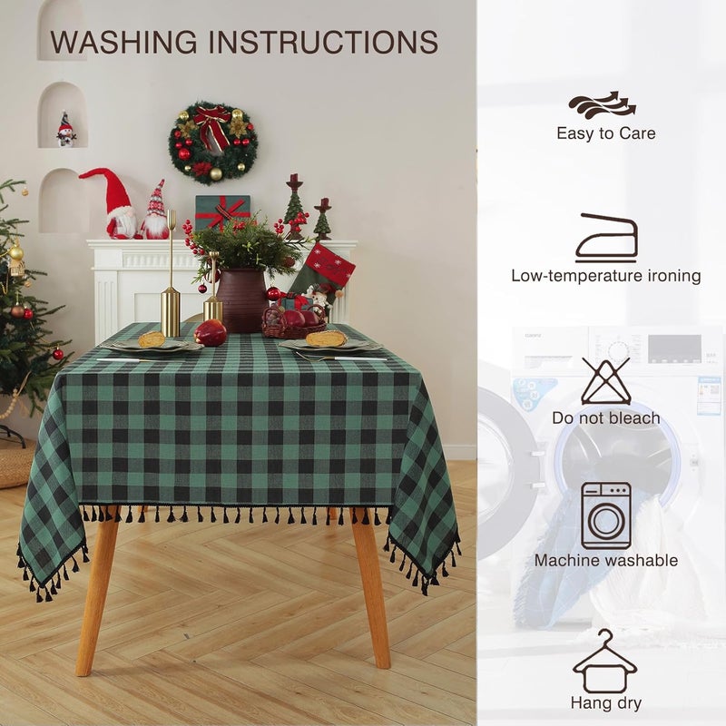 Jia le JIALE Checkered Table Cloth Rectangle Cotton Linen Fabric Gingham Tablecloth with Tassel Washable Wrinkle Free Buffalo Plaid Table Cover for Christmas Decor Green and Black 55X120 - Image 5