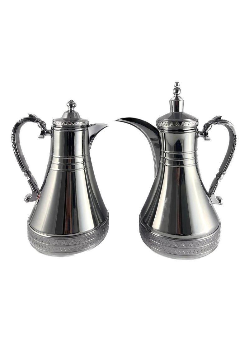 Homemaker 2-Piece Tea & Coffee Flask - 0.75 Liter & 1 Liter Capacity - Glass Inner - Steel Body - Silver - Image 1