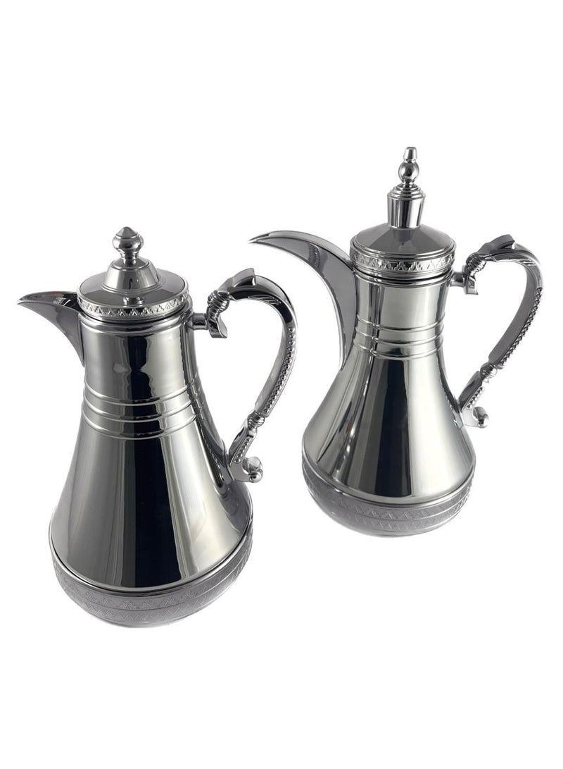 Homemaker 2-Piece Tea & Coffee Flask - 0.75 Liter & 1 Liter Capacity - Glass Inner - Steel Body - Silver - Image 2
