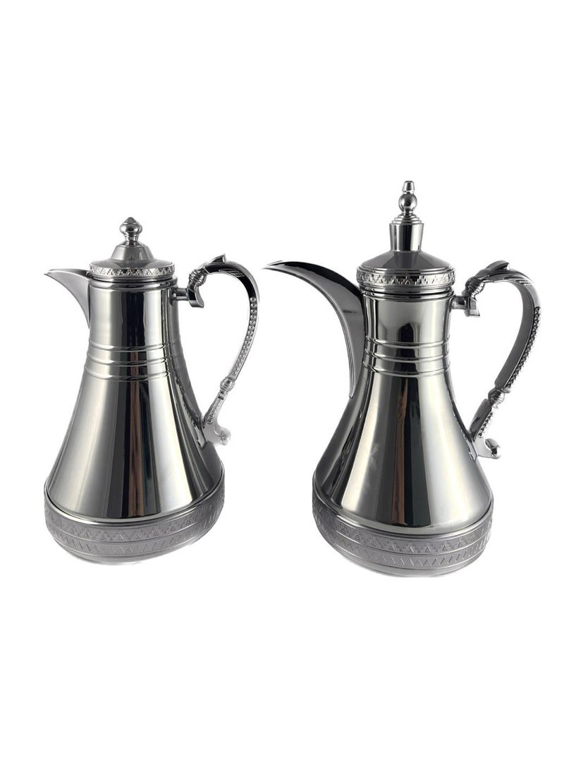 Homemaker 2-Piece Tea & Coffee Flask - 0.75 Liter & 1 Liter Capacity - Glass Inner - Steel Body - Silver - Image 3