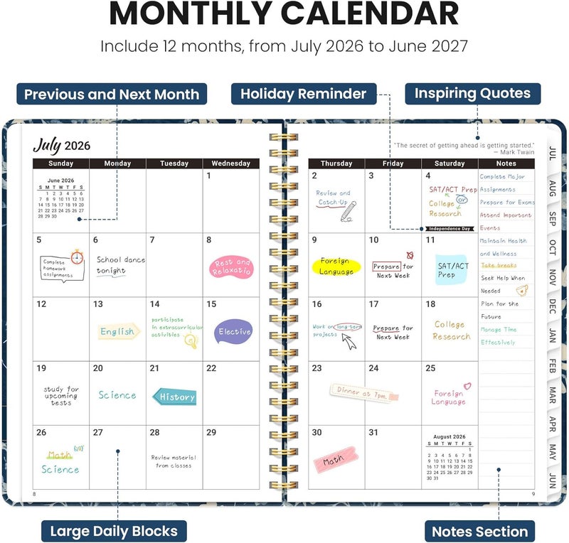 ZOTIA Planner 2026-2027, Monthly and Weekly Academic Planner July 2026 - June 2027, Hardcover Student Teacher Planning Agenda Calendar Book with Tabs, Perfect for Office School Supplies, A5 (6.3" x 8.5 - Image 2