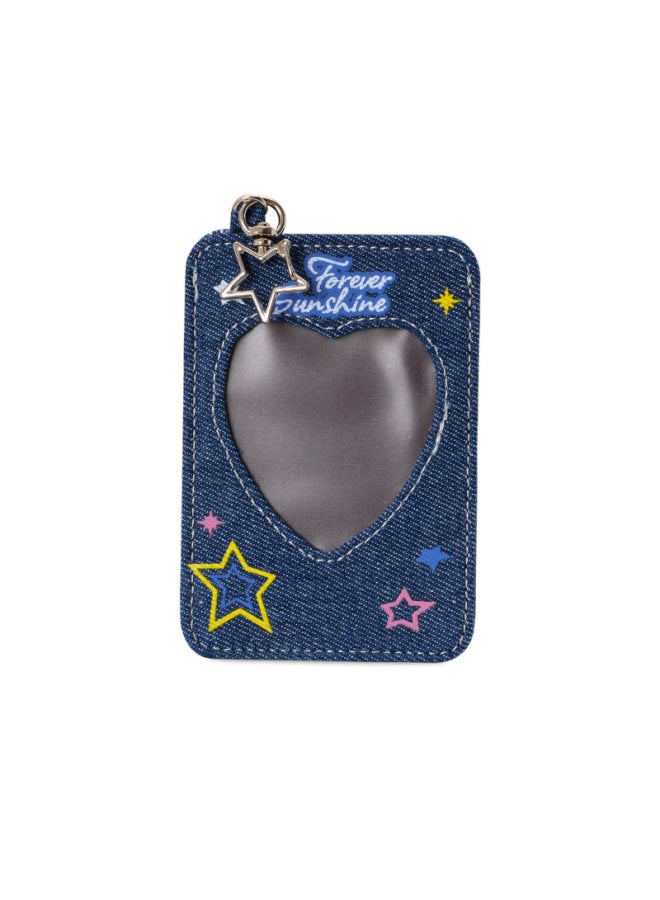 Style Student Denim Heart Cut Out Star Chasing Small Card Holder Girl Campus Card Subway Card Pendant Card Holder