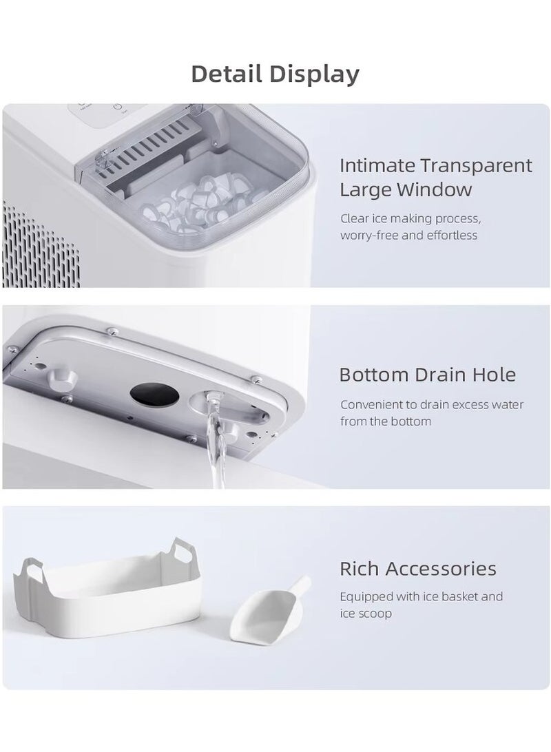 showkah Portable Ice Making Machine Self-Cleaning Ice Maker with Basket & Scoop Countertop Ice Machine, 1.5L Ice Maker - Image 5