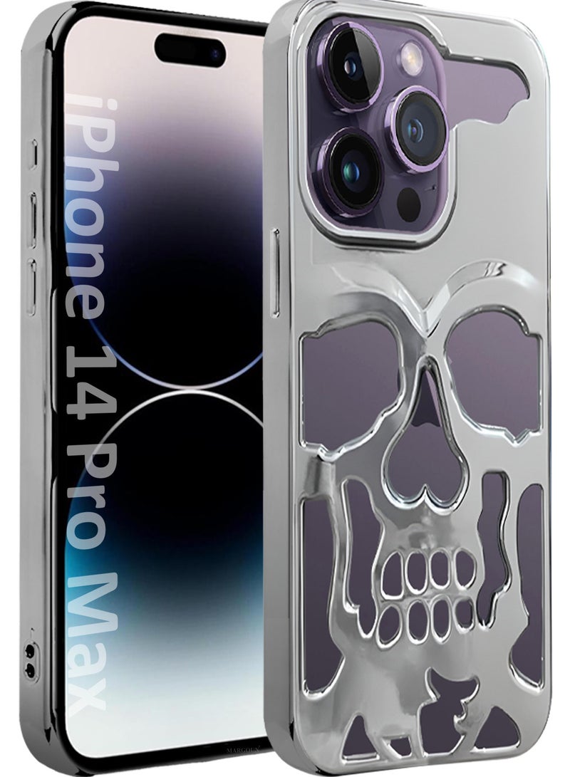 CATANES غطاء آيفون 14 برو ماكس ناعم من TPU لامع بتصميم جمجمة - فضي - Image 1