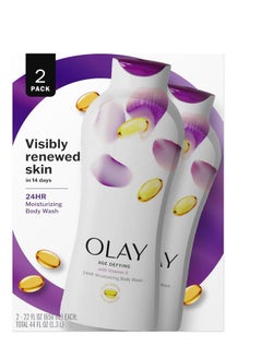 Olay Olay Body Wash Age Defying with Vitamin E & B3 Complex, Moisturizing Visibly Smooth Skin, 22 fl oz, (Pack of 2)  - Image 1