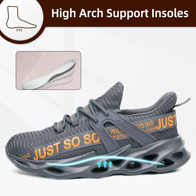 Furuian Steel Toe Shoes for Women Men Lightweight Slip On Safety Work Shoes Comfortable Steel Toe Sneakers Grey - Image 5