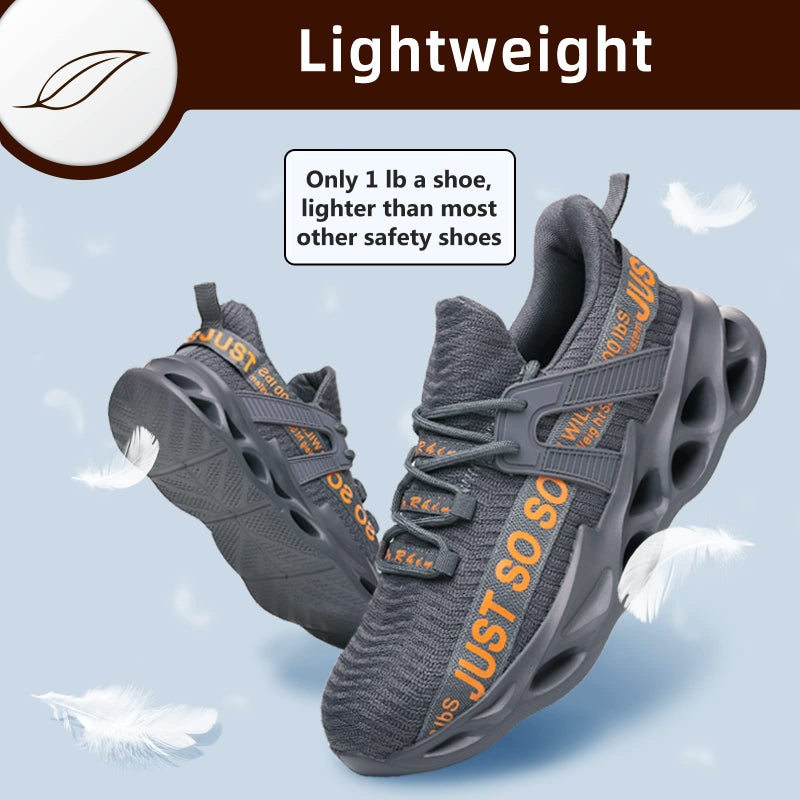 Furuian Steel Toe Shoes for Women Men Lightweight Slip On Safety Work Shoes Comfortable Steel Toe Sneakers Grey - Image 4