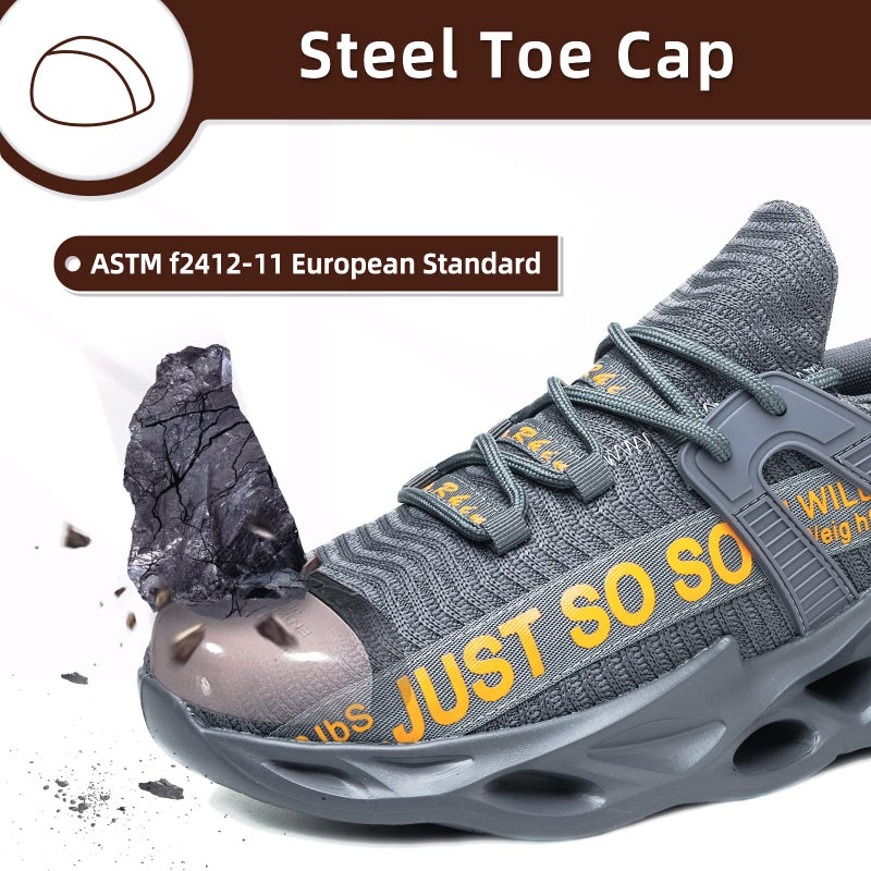 Furuian Steel Toe Shoes for Women Men Lightweight Slip On Safety Work Shoes Comfortable Steel Toe Sneakers Grey - Image 3