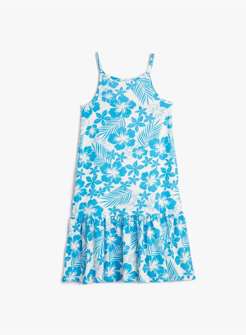 كوتون Flower Printed Dress Thin Strappy Back Cut Out Detail Cotton