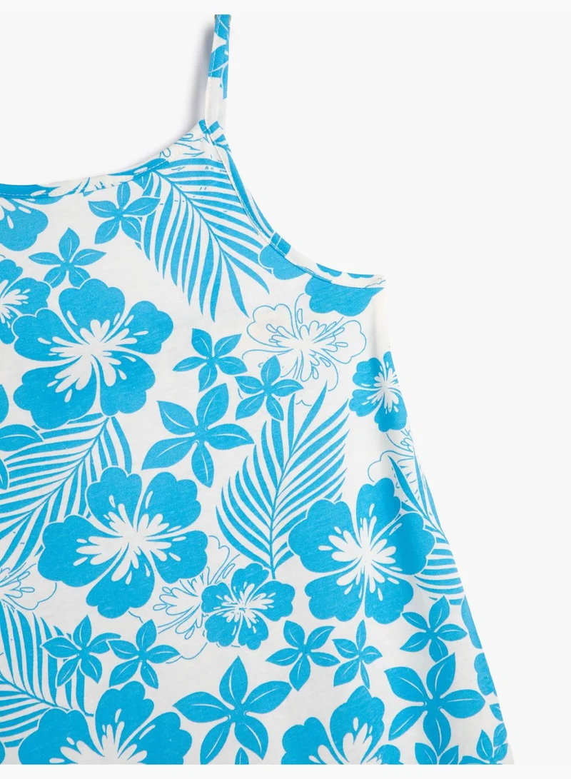 كوتون Flower Printed Dress Thin Strappy Back Cut Out Detail Cotton