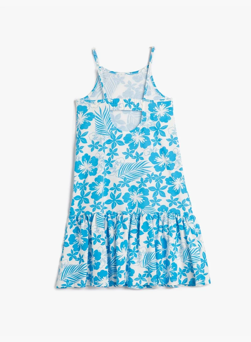 كوتون Flower Printed Dress Thin Strappy Back Cut Out Detail Cotton