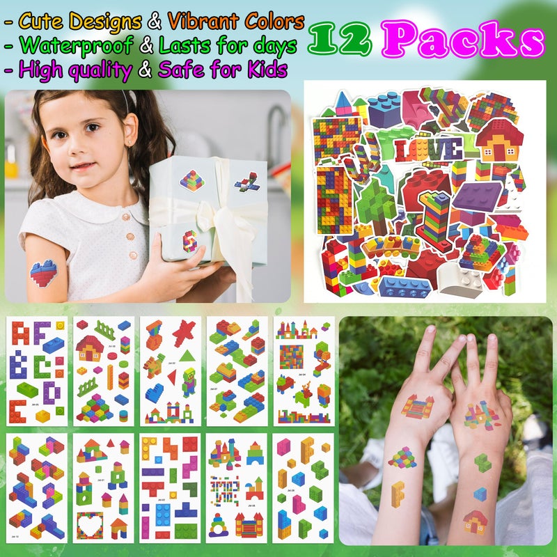 LINAYE 12 Packs Building Blocks Party Favors - 122 Pcs Birthday Party Favors Supplies with Goodie Bags, Animals Building Blocks, Notebooks, Tattoo Stickers Sheets Gift Bag Stuffers for Kids - Image 5