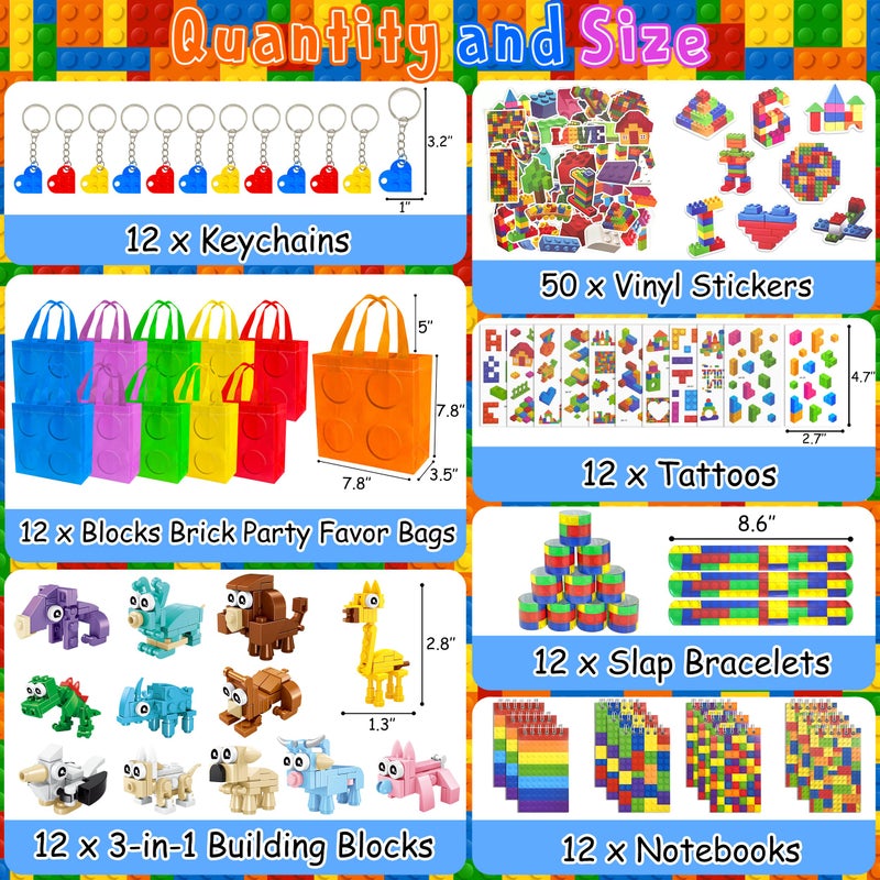 LINAYE 12 Packs Building Blocks Party Favors - 122 Pcs Birthday Party Favors Supplies with Goodie Bags, Animals Building Blocks, Notebooks, Tattoo Stickers Sheets Gift Bag Stuffers for Kids - Image 2