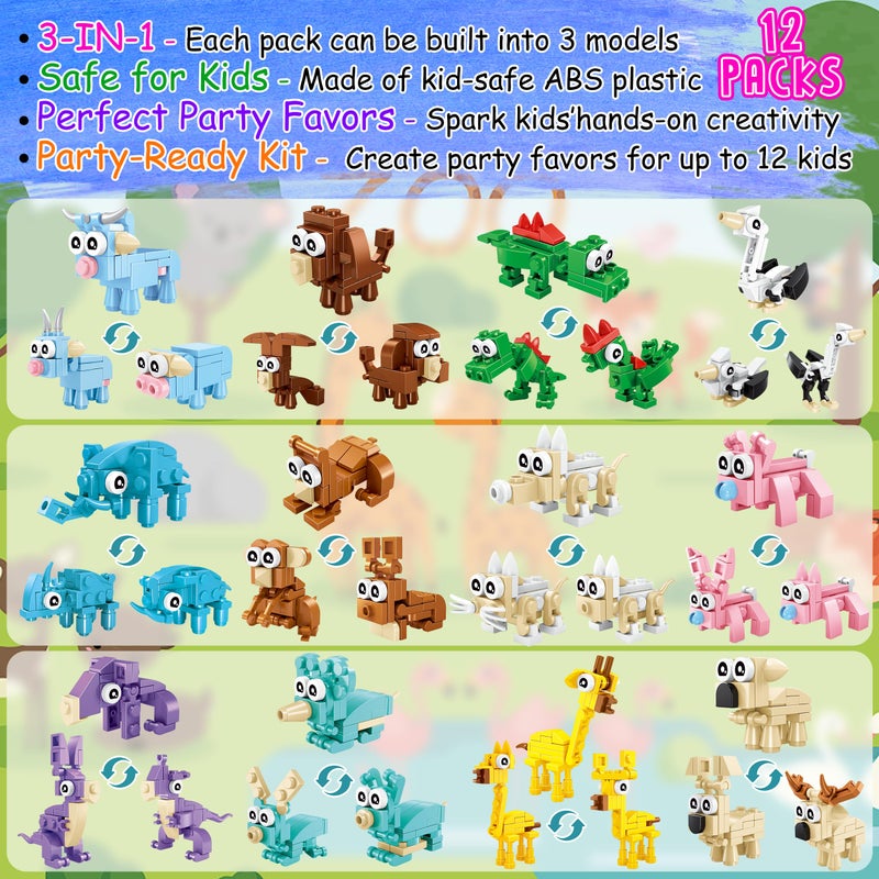 LINAYE 12 Packs Building Blocks Party Favors - 122 Pcs Birthday Party Favors Supplies with Goodie Bags, Animals Building Blocks, Notebooks, Tattoo Stickers Sheets Gift Bag Stuffers for Kids - Image 3