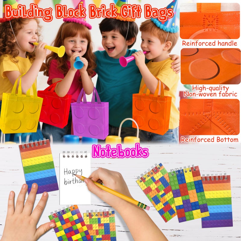 LINAYE 12 Packs Building Blocks Party Favors - 122 Pcs Birthday Party Favors Supplies with Goodie Bags, Animals Building Blocks, Notebooks, Tattoo Stickers Sheets Gift Bag Stuffers for Kids - Image 4