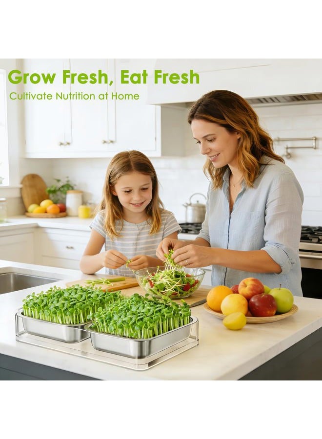 Fanhao Stainless Steel Sprouts Growing Kit with Acrylic Trays, Microgreens Growing Kit Stainless Steel Plant Germination Tray - Image 2