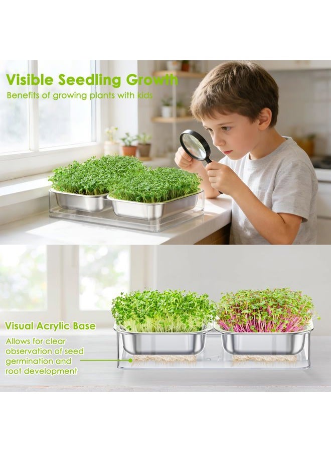 Fanhao Stainless Steel Sprouts Growing Kit with Acrylic Trays, Microgreens Growing Kit Stainless Steel Plant Germination Tray - Image 5