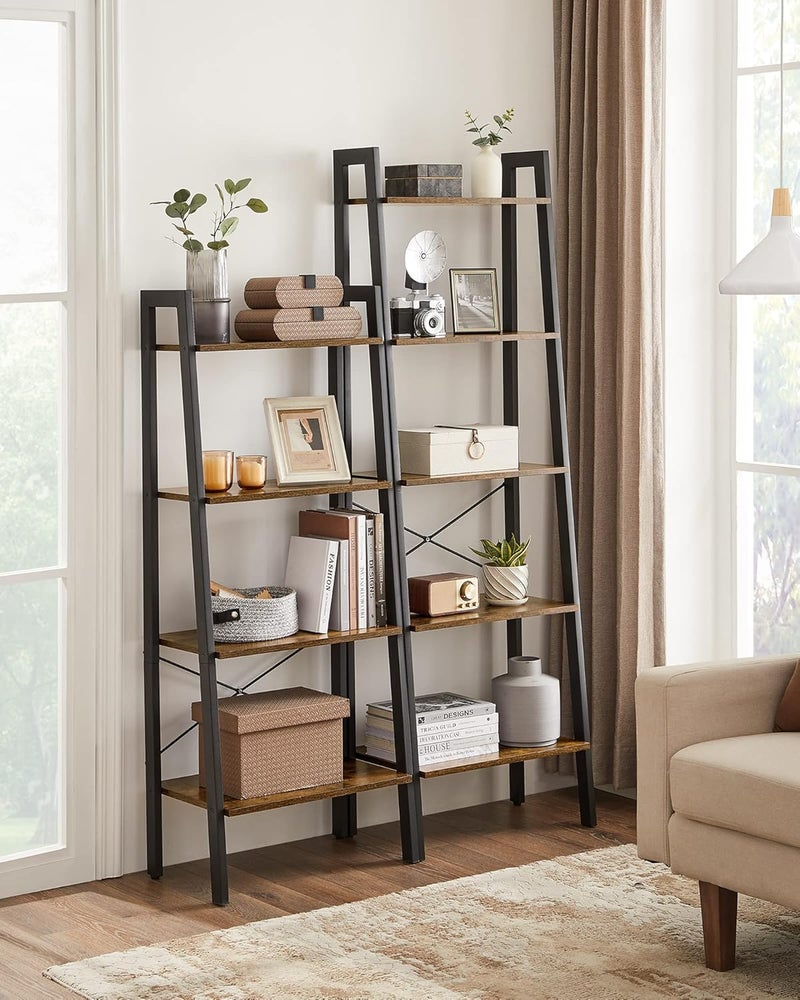 VASAGLE ALINRU Ladder Shelf, 4-Tier Bookshelf, Storage Rack Shelves, Bathroom, Living Room, Industrial Accent Furniture, Steel Frame, Rustic Brown and Black ULLS44X, 22.1"L x 13.3"W x 54.1"H - Image 2