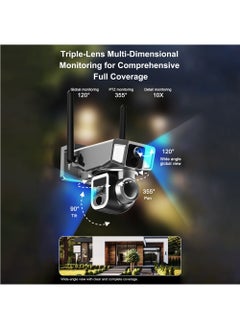 RECTO 2 in1 WiFi & 4G LTE Solar Security Camera, 9W Triple-Lens Outdoor Wireless Camera 10X Zoom 4MP with 360° View, Two-Way Audio, PIR Human Detection, IP66 Waterproof, Cloud Storage(with 64G Card)  - Image 2
