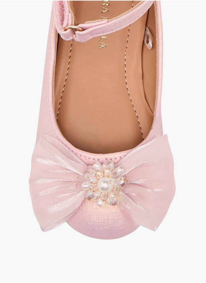Flora Bella By Shoexpress Girls Bow Accent Ballerina Shoes with Hook and Loop Closure  - Image 4