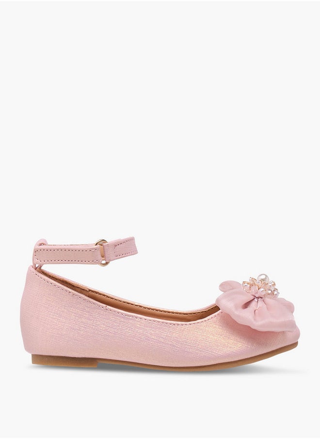 Flora Bella By Shoexpress Girls Bow Accent Ballerina Shoes with Hook and Loop Closure  - Image 3