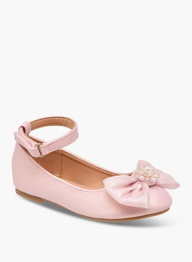 Flora Bella By Shoexpress Girls Bow Accent Ballerina Shoes with Hook and Loop Closure
