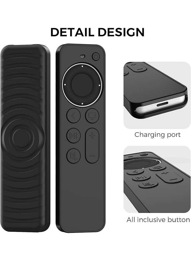 Protective Case For Tv Siri Remote 2021 Non Slip Shock Resistant Durable Silicone Case For Tv 4K Gen 2 2021 Remote Silicone Remote Control Case With Lanyard Black