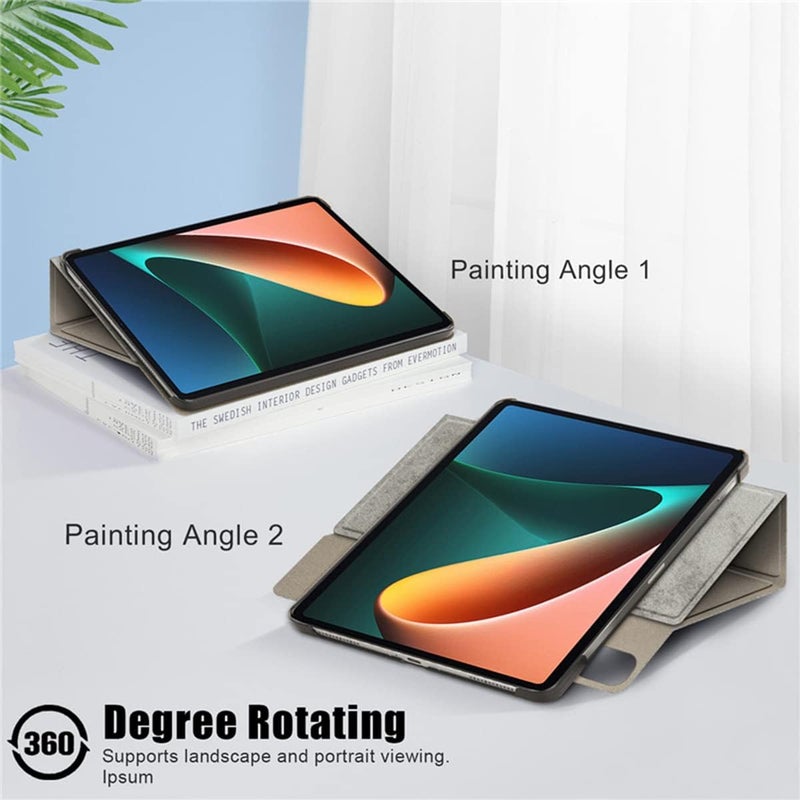 كاست ويف جراب لجهاز Xiaomi Mi Pad 5، جراب لجهاز Mi Pad 5 Pro، حامل قلم بحزام مطاطي مع خاصية السكون والاستيقاظ التلقائي، جرابات أجهزة لوحية من الجلد الصناعي لجهاز Xiaomi Mi Pad 5 Pro - رمادي - Image 4