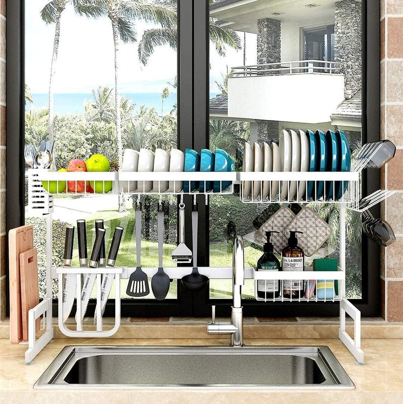 sulfar Dish Drying Rack Over Sink, Drainer Shelf for Kitchen Supplies Storage Counter Organizer Utensils Holder Stainless Steel Display- Space Save Must Have (Black, Sink ? 33.5inch) - Image 4