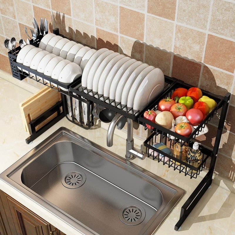sulfar Dish Drying Rack Over Sink, Drainer Shelf for Kitchen Supplies Storage Counter Organizer Utensils Holder Stainless Steel Display- Space Save Must Have (Black, Sink ? 33.5inch) - Image 3