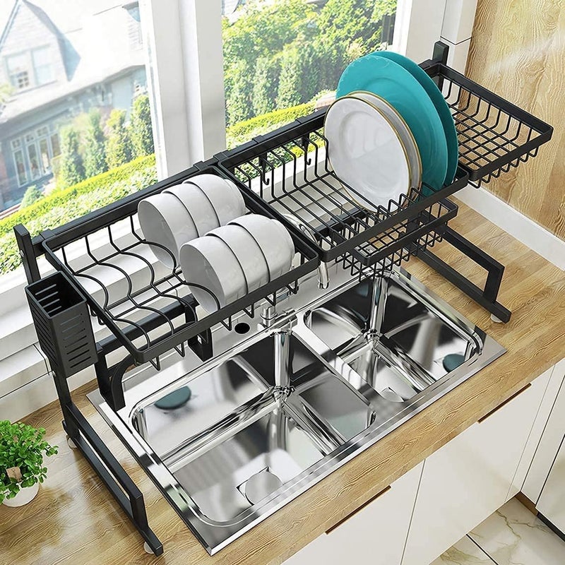 sulfar Dish Drying Rack Over Sink, Drainer Shelf for Kitchen Supplies Storage Counter Organizer Utensils Holder Stainless Steel Display- Space Save Must Have (Black, Sink ? 33.5inch) - Image 2