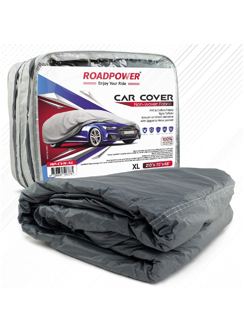 RoadPower zipper Car Cover With Mirror Pocket For All Weather Waterproof Windproof Dustproof Full Covers PVC And Cotton Fabric Tight Taffeta smooth Non-Abrasive (XL 210''X 70''X 48'') - Image 1