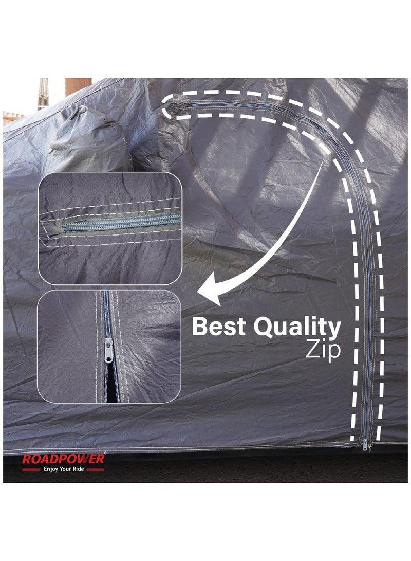 RoadPower zipper Car Cover With Mirror Pocket For All Weather Waterproof Windproof Dustproof Full Covers PVC And Cotton Fabric Tight Taffeta smooth Non-Abrasive (XL 210''X 70''X 48'') - Image 5