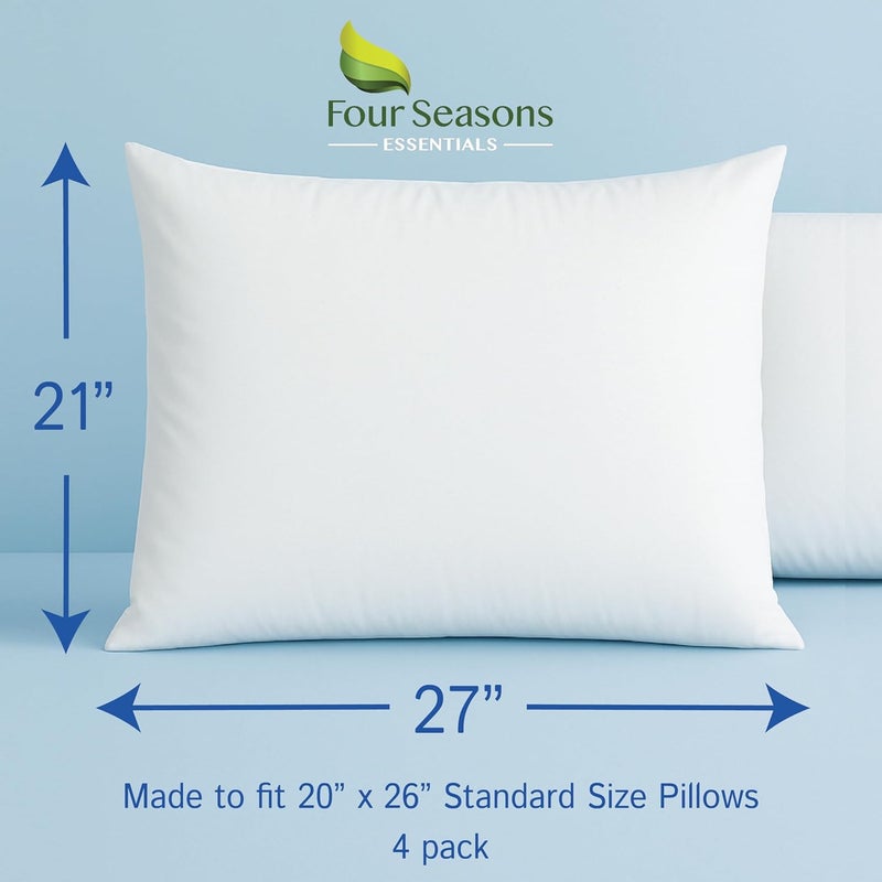 Four Seasons Essentials Standard Pillow Protectors (Set of 4) – Hypoallergenic Pillow Cover Waterproof Dust Allergen Proof Zippered Encasement - Image 2