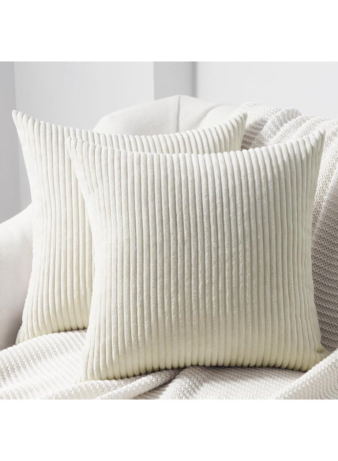 Beauenty Cushion Cover, 40 x 40 cm, Cream Corduroy, Set of 2, Striped Pattern, Cushion Covers, Sofa Cushion, Couch Cushion, Decorative Cushion Cover, Living Room - Image 1