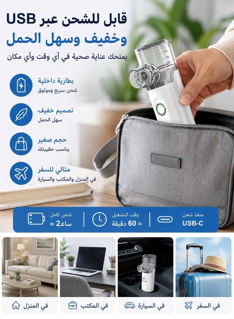 اوليو جهاز بخار محمول (نيبولايزر) للبالغين والأطفال – جهاز استنشاق صامت قابل لإعادة الشحن عبر USB لتخفيف الربو والسعال والزكام – للاستخدام المنزلي والسفر - Image 3