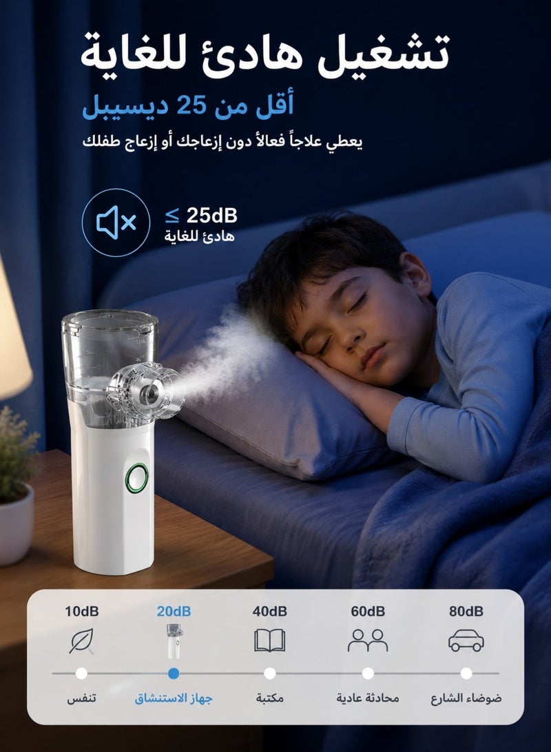اوليو جهاز بخار محمول (نيبولايزر) للبالغين والأطفال – جهاز استنشاق صامت قابل لإعادة الشحن عبر USB لتخفيف الربو والسعال والزكام – للاستخدام المنزلي والسفر - Image 2