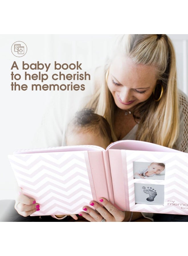 Pearhead Baby Memory Book, First 5 Years Baby Milestone Book, Pregnancy Journal, Gender Neutral Newborn Keepsake, With Clean-Touch Ink Pad For Baby's Handprint or Footprint, Pink Chevron - Image 3
