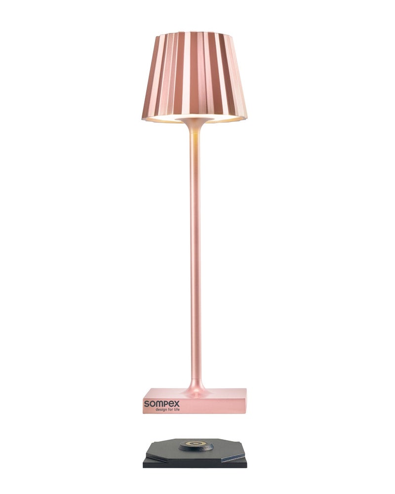 Sompex Troll Nano Table Lamp (Glossy finish) | Indoor & Outdoor | 2 light colours | Stepless touch dimmer | 1.6W LED Battery Operated | Aluminium | 54 (splash and dust proof) 10 x 21 cm - Rose Gold - Image 3