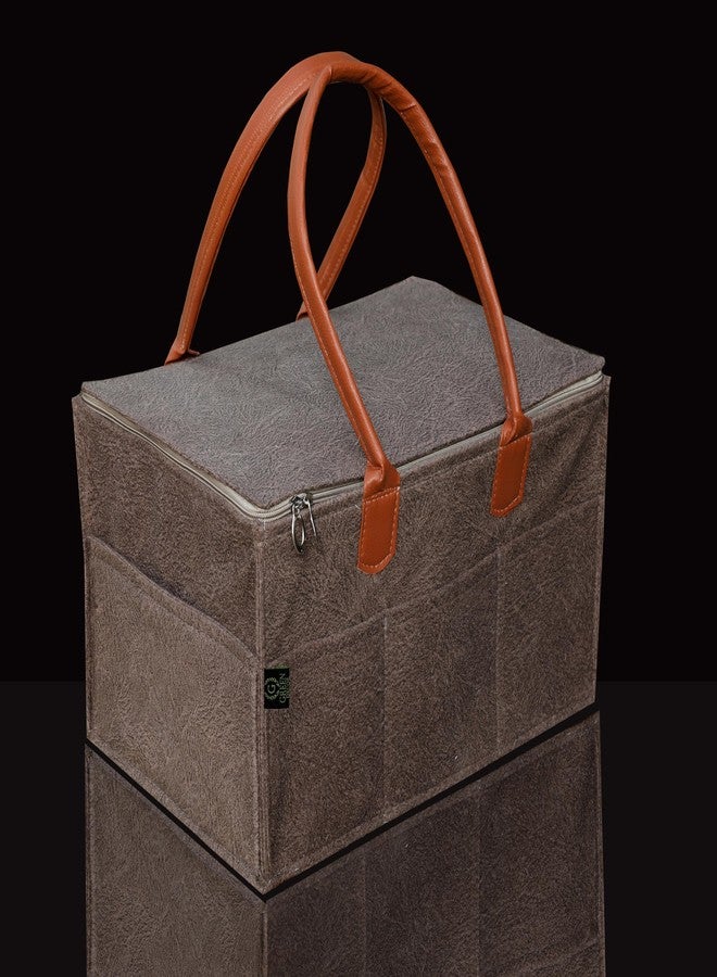 GREEN DECOR- Heavy Duty 400 GSM Non Woven Fabric Cute Diaper Caddy Bag with Handles & Zip Lock for Smart Mothers Baby Wipes Felt Storage Organizers,Foldable and Portable (Dapple Brown-15X10X8 Inch) - Image 1