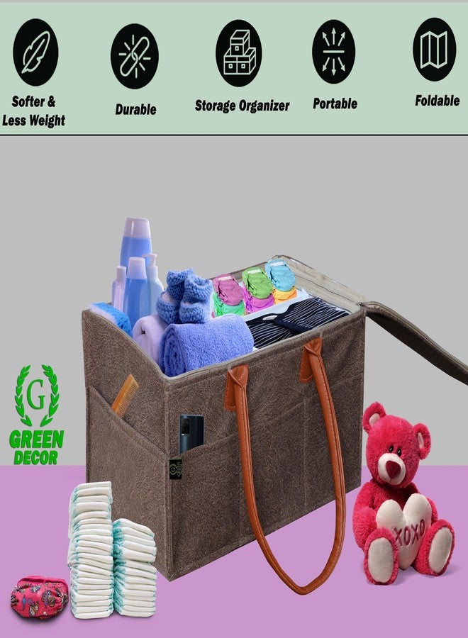 GREEN DECOR- Heavy Duty 400 GSM Non Woven Fabric Cute Diaper Caddy Bag with Handles & Zip Lock for Smart Mothers Baby Wipes Felt Storage Organizers,Foldable and Portable (Dapple Brown-15X10X8 Inch) - Image 4