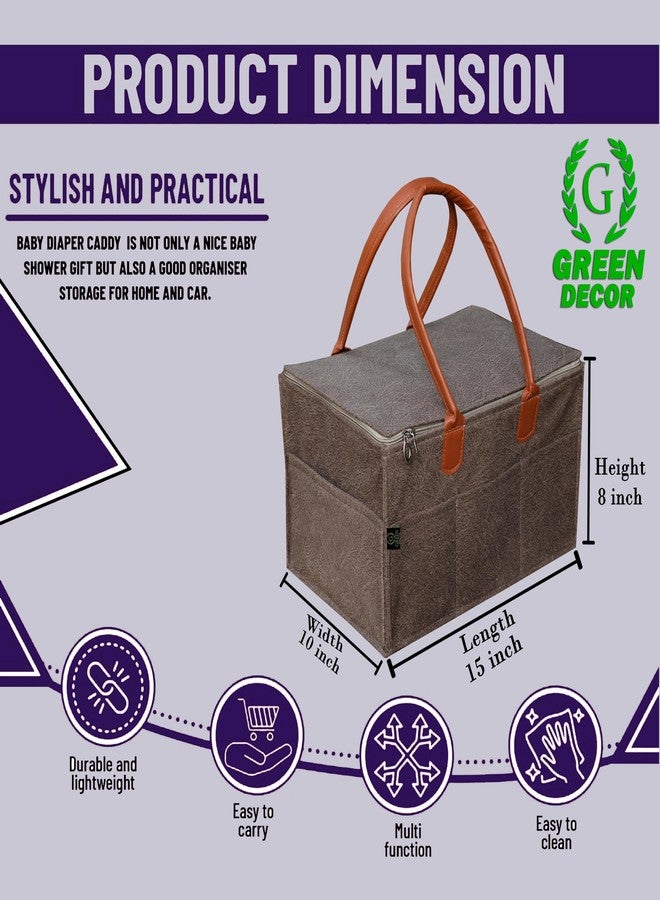 GREEN DECOR- Heavy Duty 400 GSM Non Woven Fabric Cute Diaper Caddy Bag with Handles & Zip Lock for Smart Mothers Baby Wipes Felt Storage Organizers,Foldable and Portable (Dapple Brown-15X10X8 Inch) - Image 2