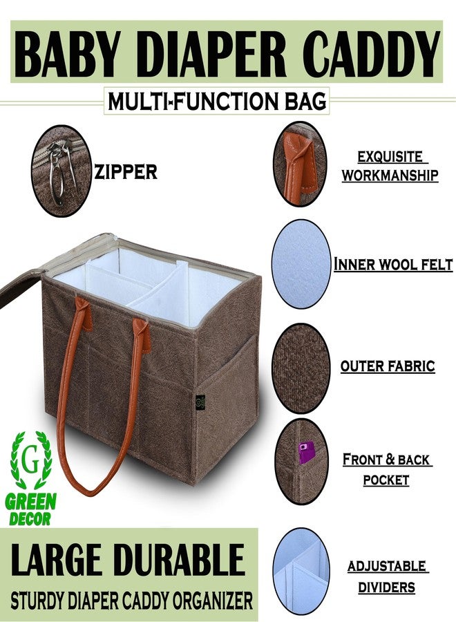 GREEN DECOR- Heavy Duty 400 GSM Non Woven Fabric Cute Diaper Caddy Bag with Handles & Zip Lock for Smart Mothers Baby Wipes Felt Storage Organizers,Foldable and Portable (Dapple Brown-15X10X8 Inch) - Image 3