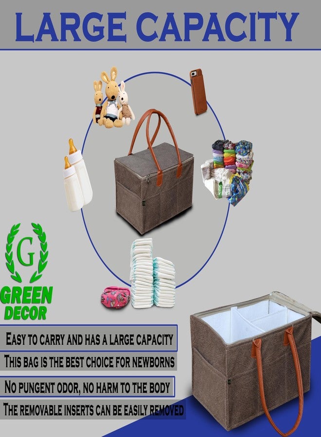 GREEN DECOR- Heavy Duty 400 GSM Non Woven Fabric Cute Diaper Caddy Bag with Handles & Zip Lock for Smart Mothers Baby Wipes Felt Storage Organizers,Foldable and Portable (Dapple Brown-15X10X8 Inch) - Image 5